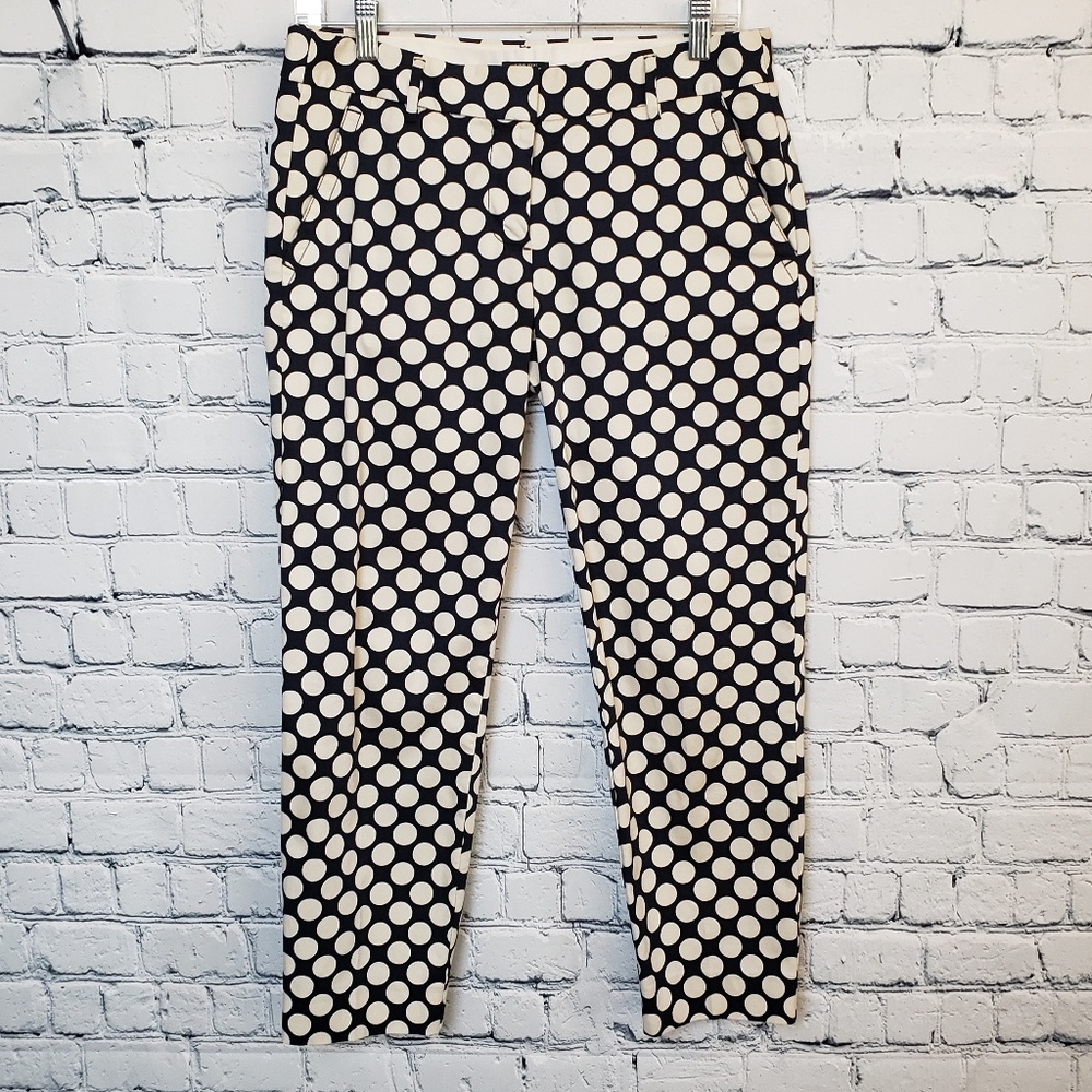 J. Crew Navy and Cream Dot Stretch Pants